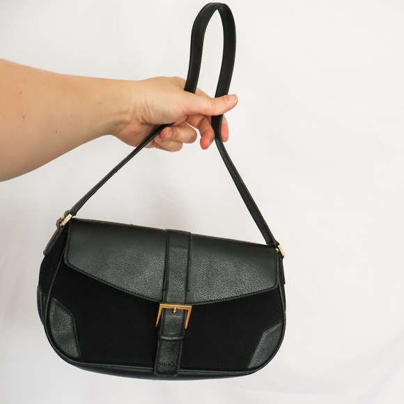 Dkny Handbags - DKNY black signature canvas and leather shoulder bag